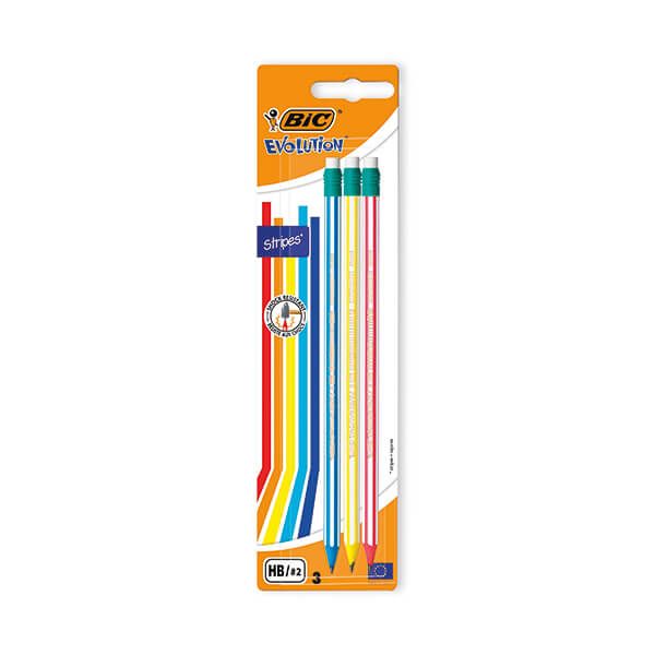 Bic Stripes HB Pencils Ast Blist Pk3 image