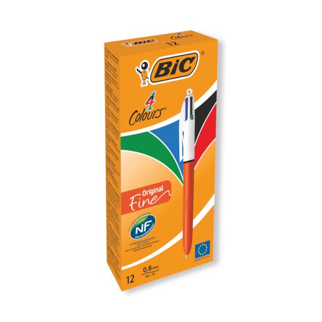 Bic 4 Colours Ballpoint Pen Orange Barrel Fine (Pack of 12) 982867 image 1