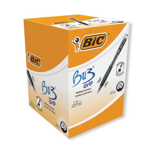 Bic BU3 Grip Retractable Ballpoint Pen Black Pack of 60 996683 image 1
