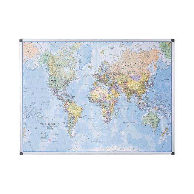 Bi-Office Maya Magnetic World Map Board 120x90cm MAP0100802 image 1