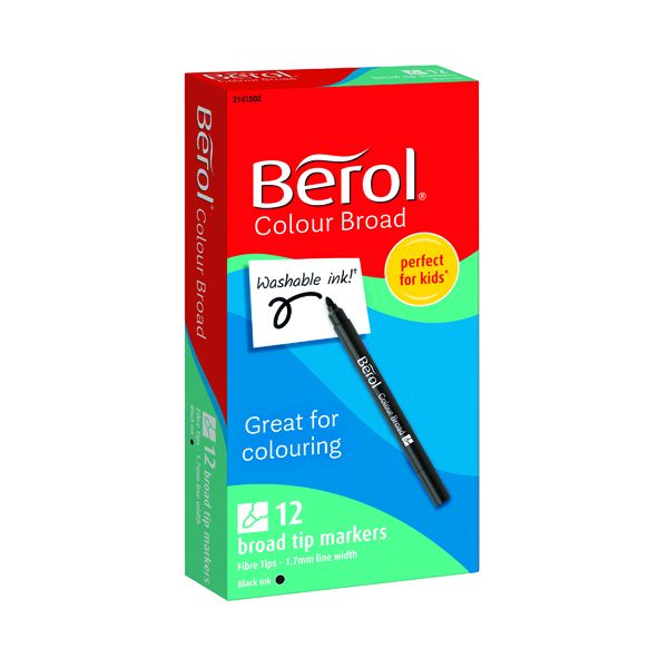 BEROL COLOUR BROAD MARKERS BLK PK12 image