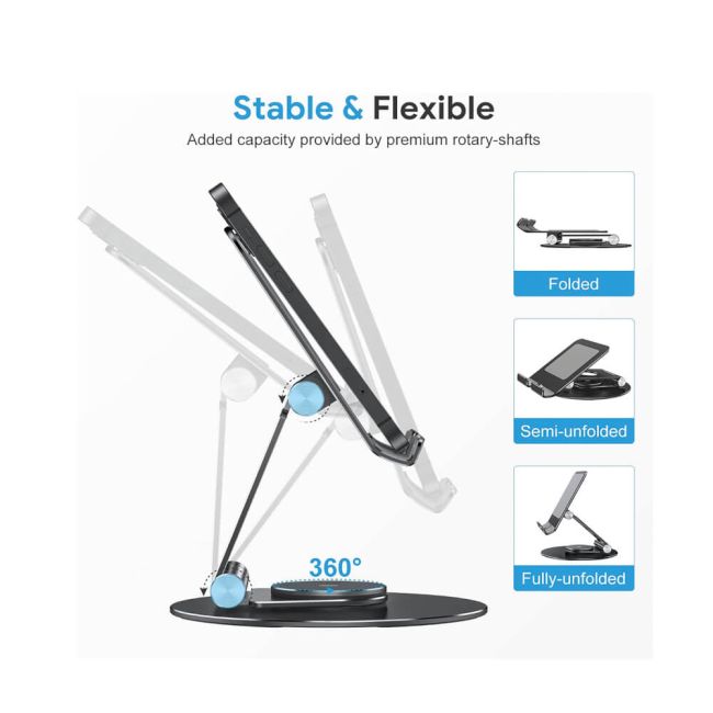 Contour Ergonomics Rotating Hinged Tilting And Rotating Tablet/Phone Stand 4-13 Inches Blk CE10140 image 5