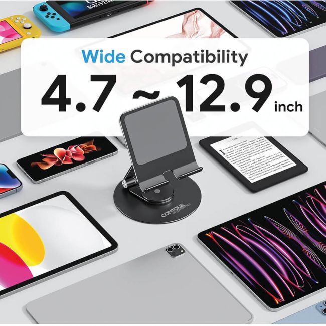 Contour Ergonomics Rotating Hinged Tilting And Rotating Tablet/Phone Stand 4-13 Inches Blk CE10140 image 6