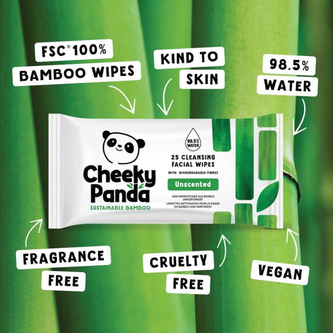 Cheeky Panda Bamboo Facial Cleansing Wipes 25 Wipes Unscented (Pack of 6) FACEWUNSMUL6-GBR image 2