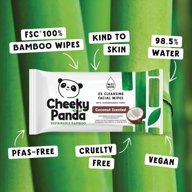 Cheeky Panda Bamboo Facial Cleansing Wipes 25 Wipes Coconut (Pack of 6) FACEWCCNMUL6-GBR image 2