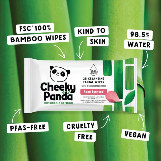 Cheeky Panda Bamboo Facial Cleansing Wipes 25 Wipes Rose (Pack of 6) FACEWROSMUL6-GBR image 2