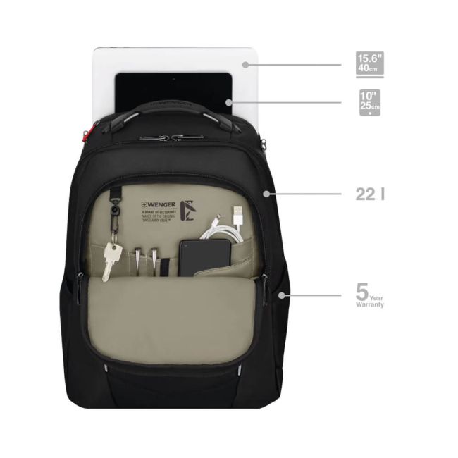 Wenger Altair 15.6 Inch Laptop Backpack with Tablet Pocket Black 653186 image 4