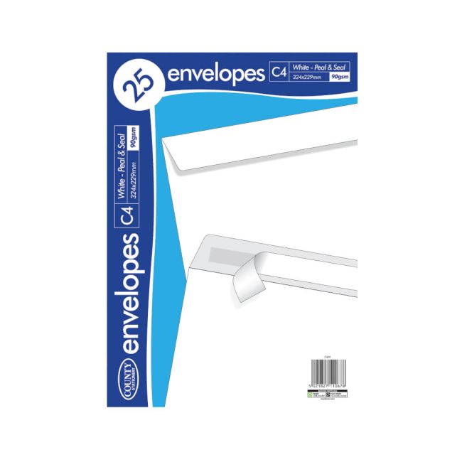 County Stationery C4 Peel and Seal Envelopes White x25 (Pack of 20) C509 image 1