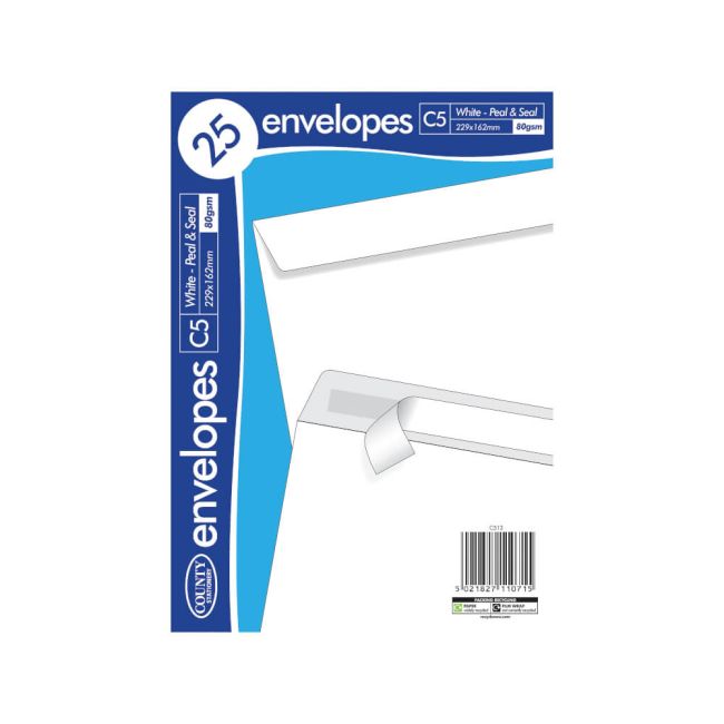 County Stationery C5 Peel and Seal Envelopes x25 White (Pack of 20) C513 image 1