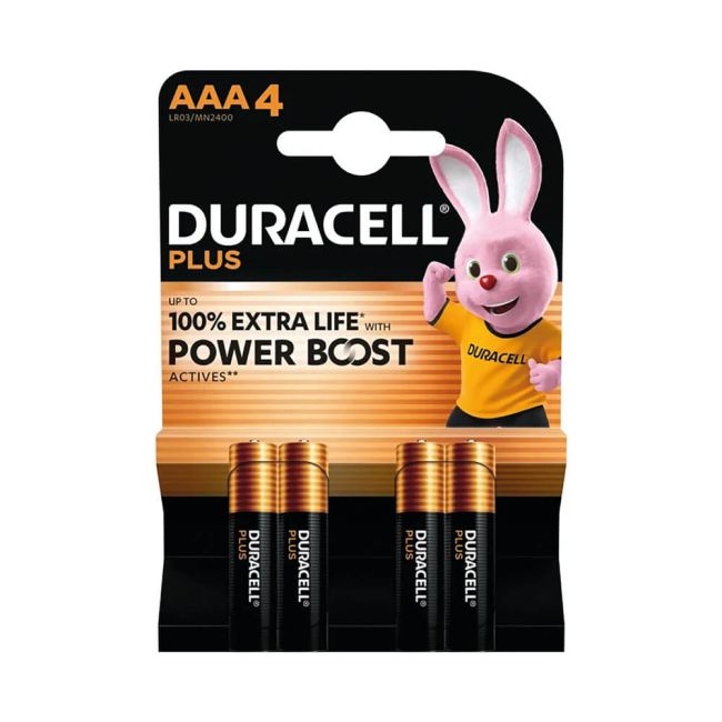Duracell Plus AAA Battery Alkaline 100% Extra Life Power Boost (Pack of 4) 5009378+ image 1
