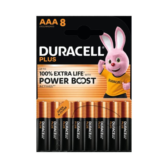 Duracell Plus AAA Battery Alkaline 100% Extra Life Power Boost (Pack of 8) 5009380+ image 1