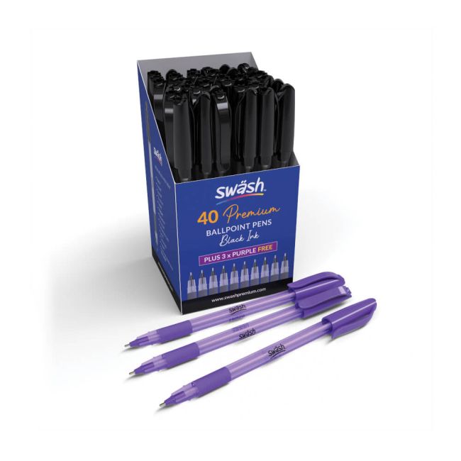 Swash Triangular Ballpoint Pens Rubber-Grip Black (Pack of 40) + 3 Free Purple BBT40BK image 3