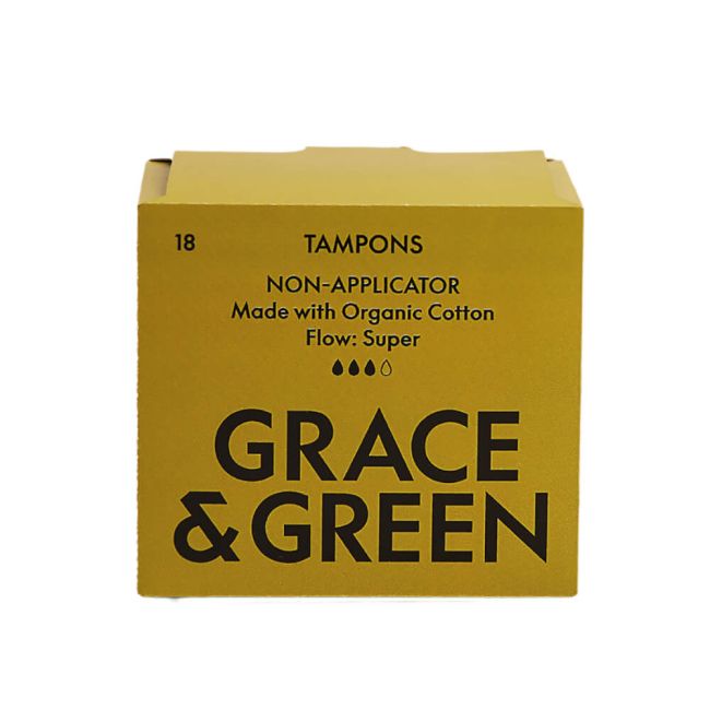 Grace and Green Organic Cotton Non Applicator Tampons Super (Pack of 18) GG0TS002 image 1