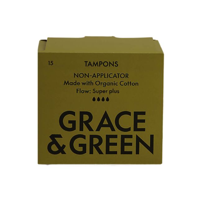 Grace and Green Organic Cotton Non Applicator Tampons Super+ (Pack of 15) GGOTSP003 image 1