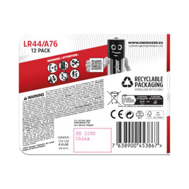Energizer Alkaline LR44 Coin Cell Battery (Pack of 12) 7638900453867 image 3