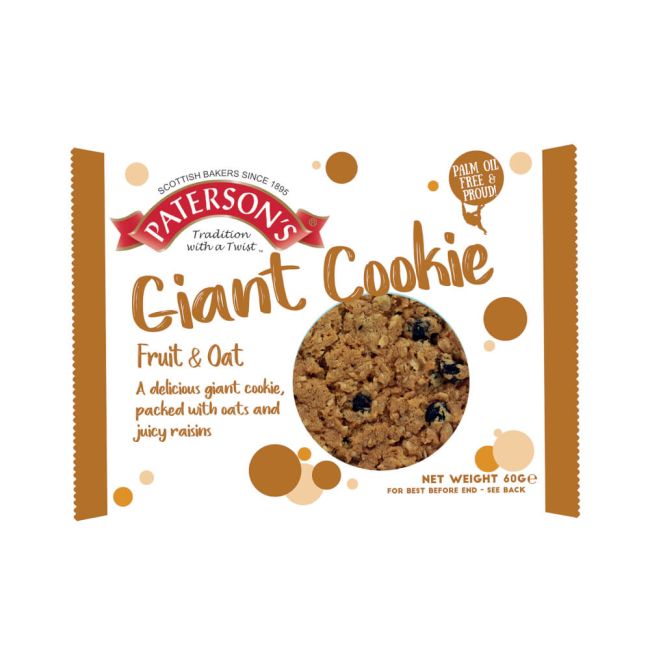 Patersons Giant Cookie Fruity Oat 60g (Pack of 18) F5317 image 1