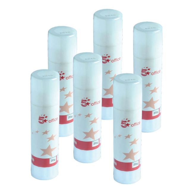 5 Star Office Glue Stick Solid Washable Non-toxic Medium 20g (Pack of 6) image 1