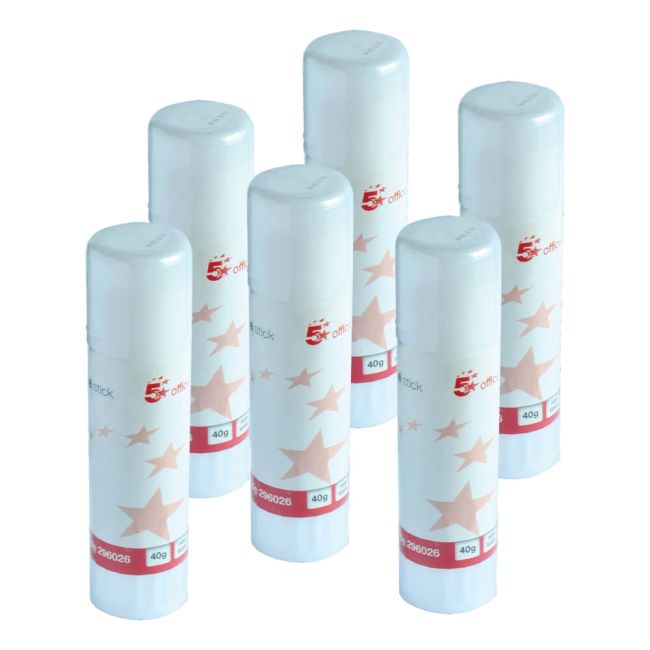 5 Star Office Glue Stick Solid Washable Non-toxic Large 40g (Pack of 6) image 1