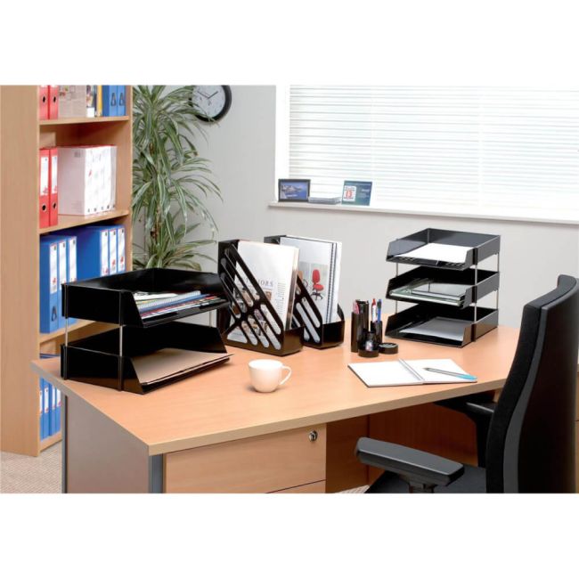5 Star Office Desk Tidy with Variable Sized 6 Compartment Tubes Black image 2