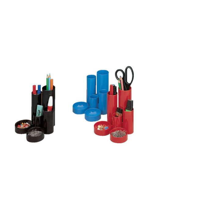 5 Star Office Desk Tidy with Variable Sized 6 Compartment Tubes Black image 3