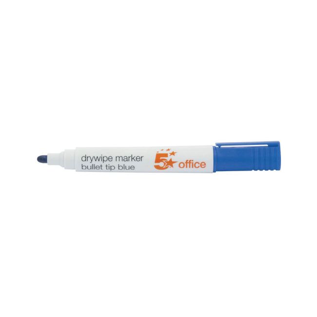 5 Star Office Drywipe Marker Xylene/Toluene-free Bullet Tip 3mm Line Blue (Pack of 12) image 1