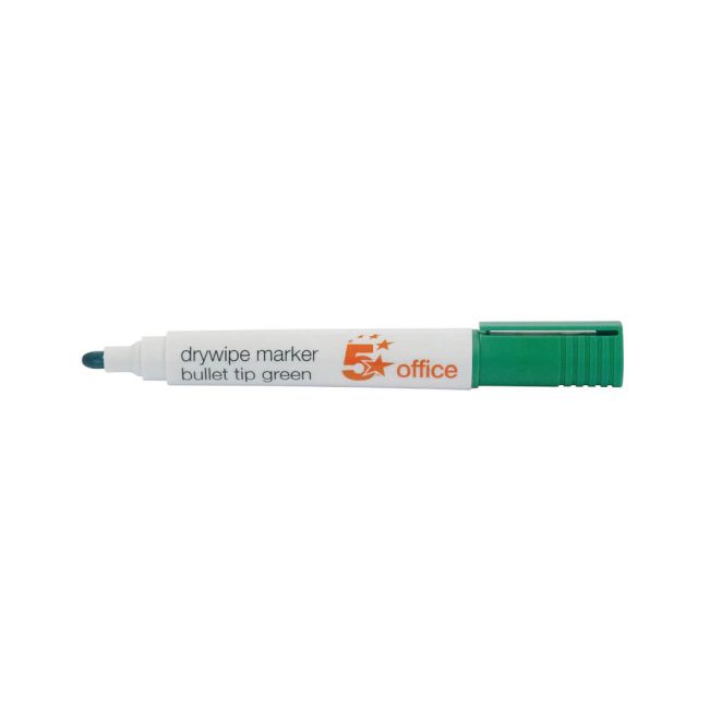 5 Star Office Drywipe Marker Xylene/Toluene-free Bullet Tip 3mm Line Green (Pack of 12) image 1