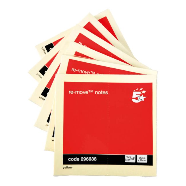 5 Star Office Re-Move Notes Repositionable Pad of 100 Sheets 76x76mm Yellow (Pack of 12) image 2