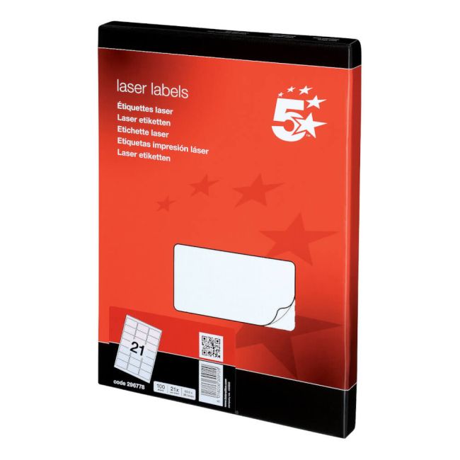 5 Star Office Multipurpose Labels Laser Copier Inkjet 63.5x38.1mm White (Pack of 2100) image 1