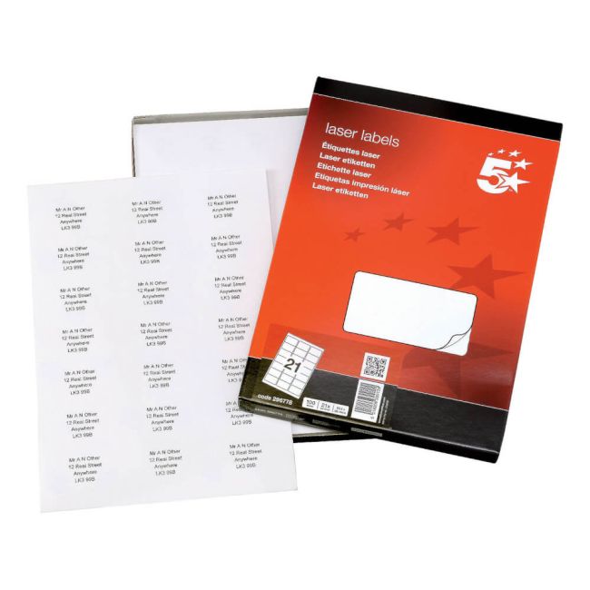 5 Star Office Multipurpose Labels Laser Copier Inkjet 63.5x38.1mm White (Pack of 2100) image 2