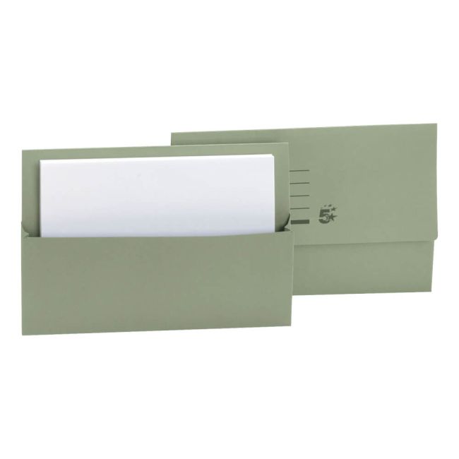 5 Star Office Document Wallet Half Flap 250gsm Recycled Capacity 32mm Foolscap Green (Pack of 50) image 1