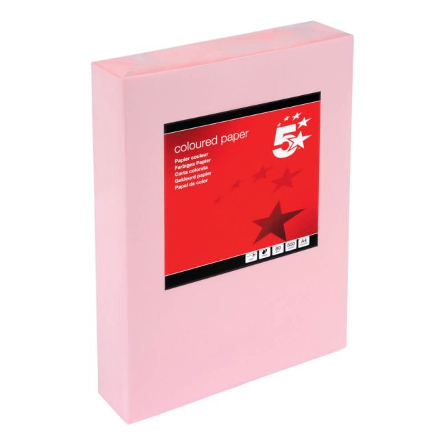 5 Star Office Coloured Copier Paper Multifunctional 80gsm A4 Light Pink Ream-Wrapped (Pack of 500) image 1