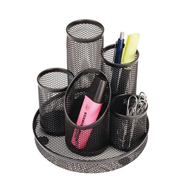 5 Star Office Desk Tidy Wire Mesh Scratch Resistant Non-Marking Base 5 Compartment Black image 2