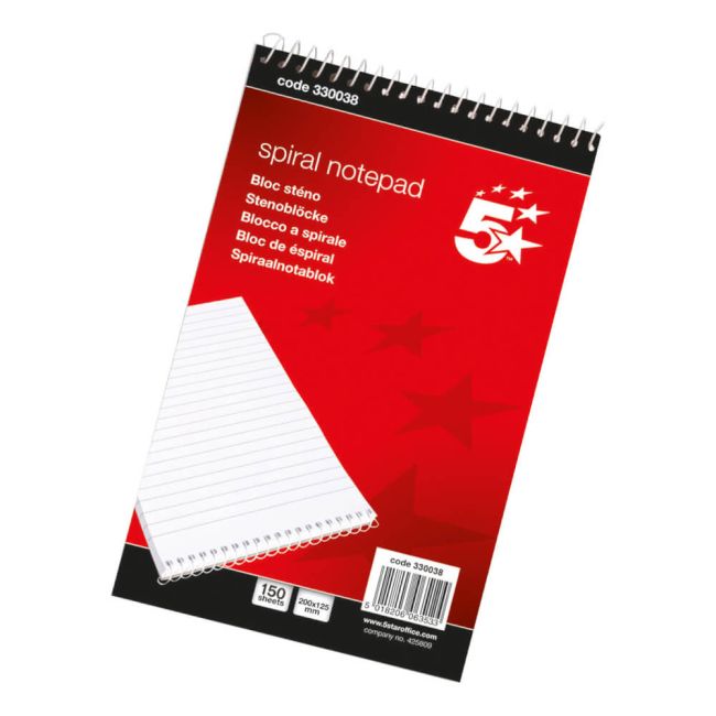 5 Star Office Shorthand Pad Wirebound 60gsm Ruled 300pp 127x200mm Red (Pack of 10) image 1