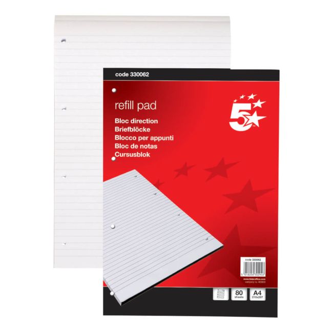 5 Star Office Refill Pad Headbound 60gsm Ruled Punched 4 Holes 160pp A4 Red (Pack of 10) image 1