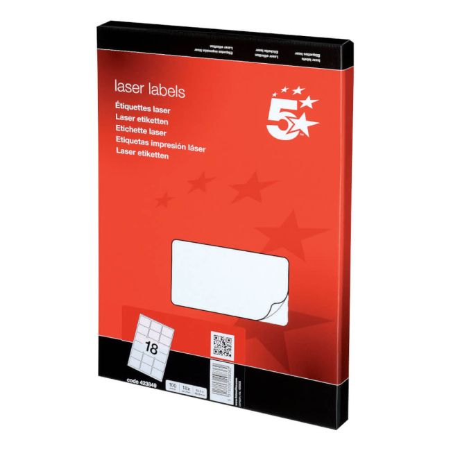 5 Star Multipurpose Labels Laser Copier Inkjet 63.5x46.6mm White (Pack of 1800) image 1