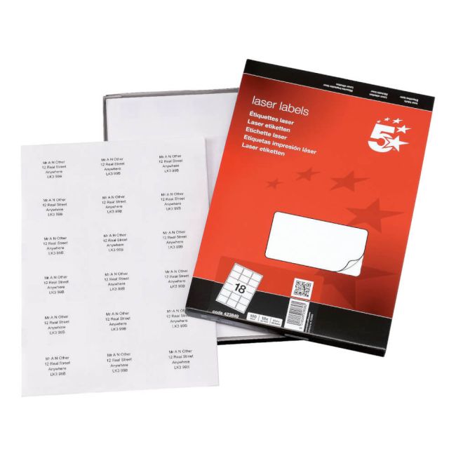 5 Star Multipurpose Labels Laser Copier Inkjet 63.5x46.6mm White (Pack of 1800) image 2