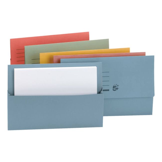 5 Star Office Document Wallet Half Flap 250gsm Recycled Capacity 32mm Foolscap Assorted (Pack of 50) image 1