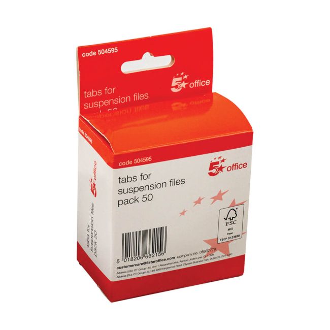 5 Star Office Plastic Tabs for Suspension File Clear (Pack of 50) image 3