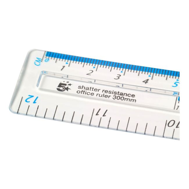 5 Star Office Ruler Plastic Shatter-resistant Metric and Imperial Markings 300mm Clear image 2