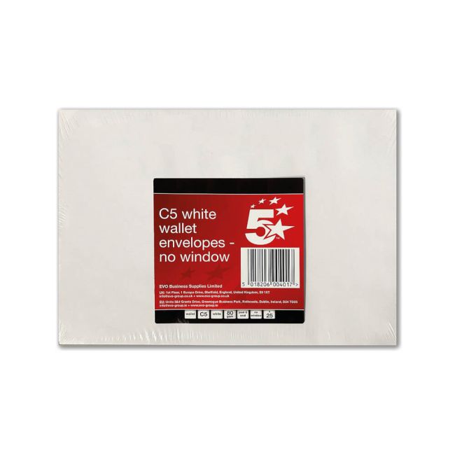 5 Star C5 Envelopes Pocket Peel and Seal 80gsm White (Pack of 25) FS600401 image 1
