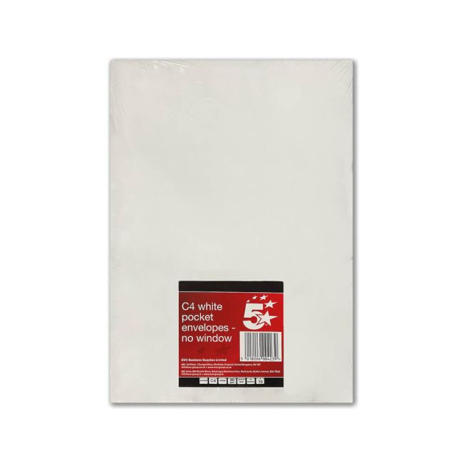 5 Star C4 Envelopes Pocket Peel and Seal 90gsm White (Pack of 10) FS600423 image 1
