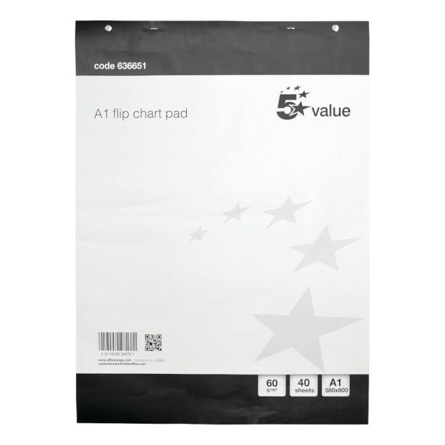 5 Star Flipchart Pad Perforated 40 Sheets A1 (Pack of 5) image 1