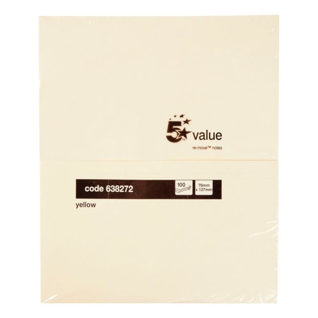5 Star Sticky Notes Repositionable Yellow (Pack of 12) 638272 image 1
