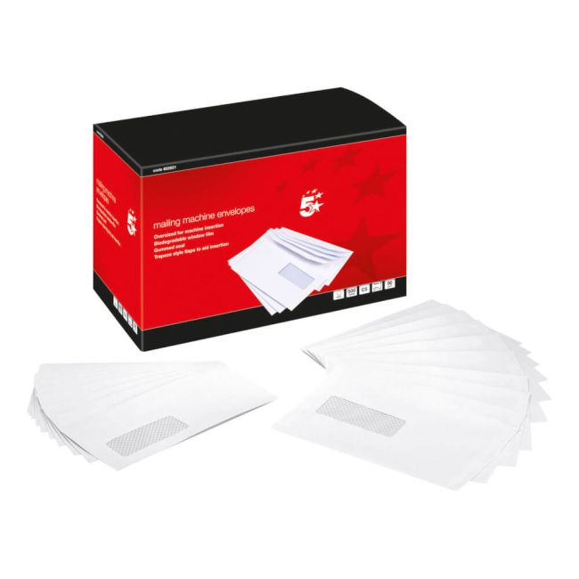 5 Star Office Envelopes Mailing Machine Wallet Gummed Window C5 162x238mm White (Pack of 500) image 1