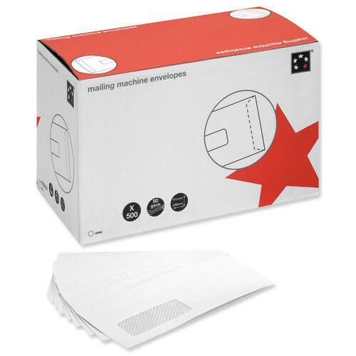 5 Star Office Envelopes Mailing Machine Wallet Gummed Window 90gsm DL White (Pack of 500) image 1