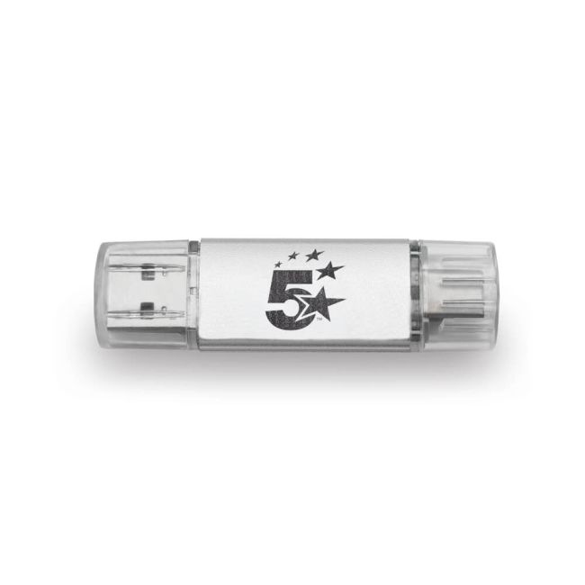 5 Star USB 3.2 Gen 1 Combo Flash Memory Drive with USB A/C 64GB Silver 667950 image 1
