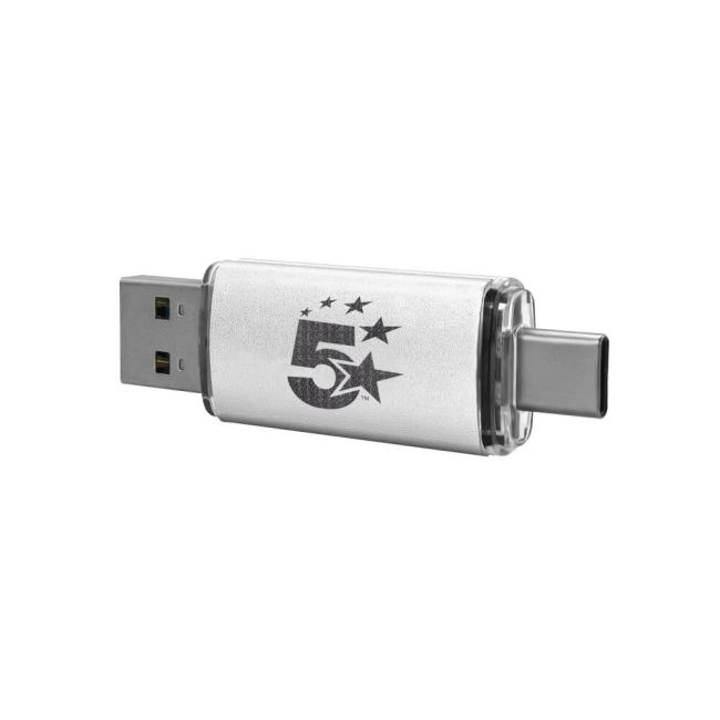 5 Star USB 3.2 Gen 1 Combo Flash Memory Drive with USB A/C 64GB Silver 667950 image 2