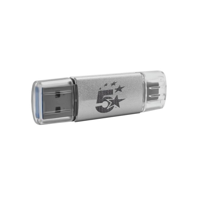 5 Star USB 3.2 Gen 1 Combo Flash Memory Drive with USB A/C 128GB Silver 667953 image 1