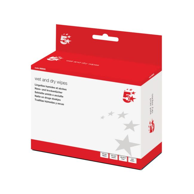 5 Star Wet And Dry Wipes (Pack of 20) FS668035 image 1