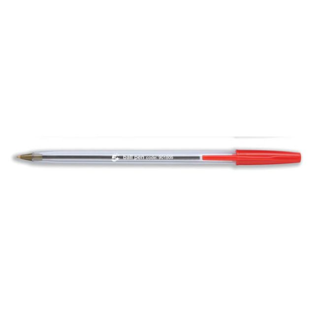 5 Star Office Ball Pen Clear Barrel Medium 1mm Tip 0.4mm Line Red (Pack of 50) image 1